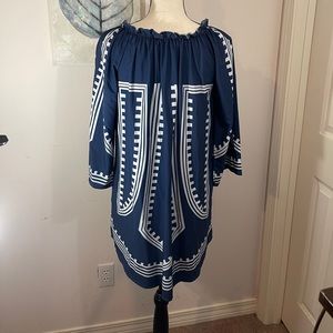 Dark blue print tunic dress/beach cover up